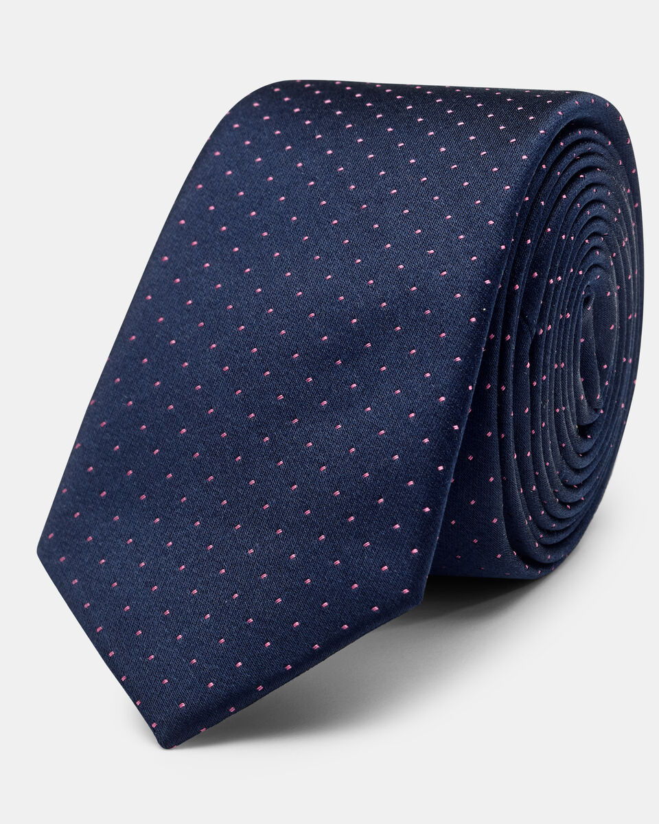 Biati Ultra Slim Micro Dot Silk Tie, Navy/Pink, hi-res